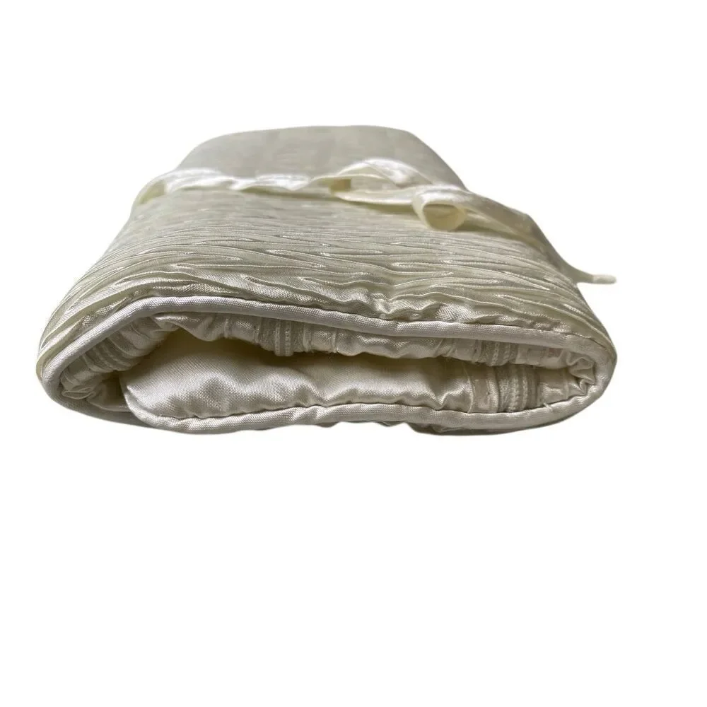Vintage Satin Hanging Jewelry Organizer Roll Travel Case Ivory Monogram Bridal